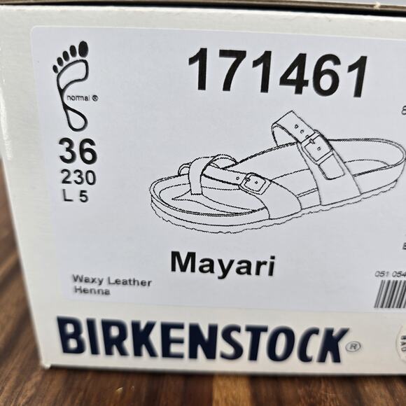 Birkenstock Mayari Sandals Womens 5 36 Red Brown Waxy Leather Shoes Toe Loop - Picture 8 of 8